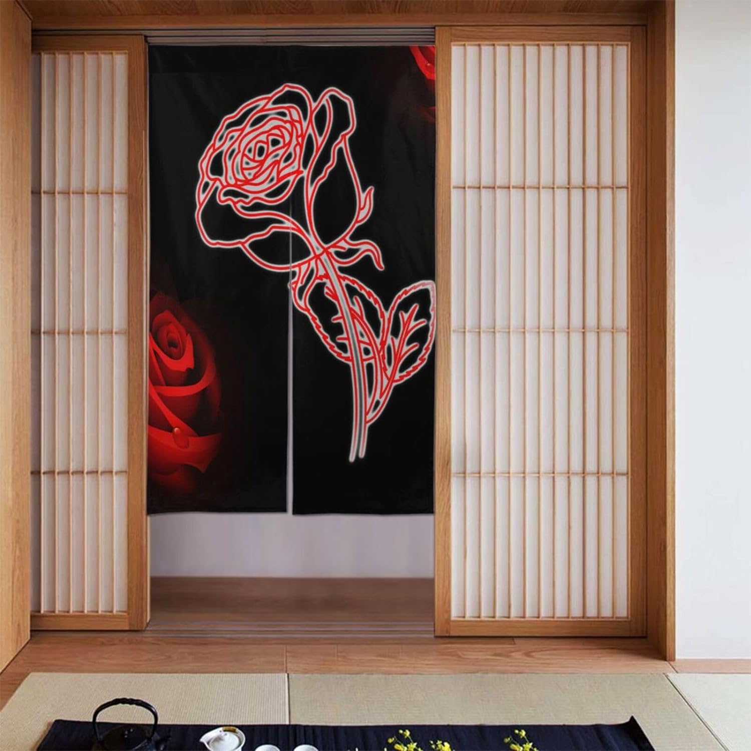 Romantic Rose Print Door Curta - огляд і ціна Noren Curtain Doorway
